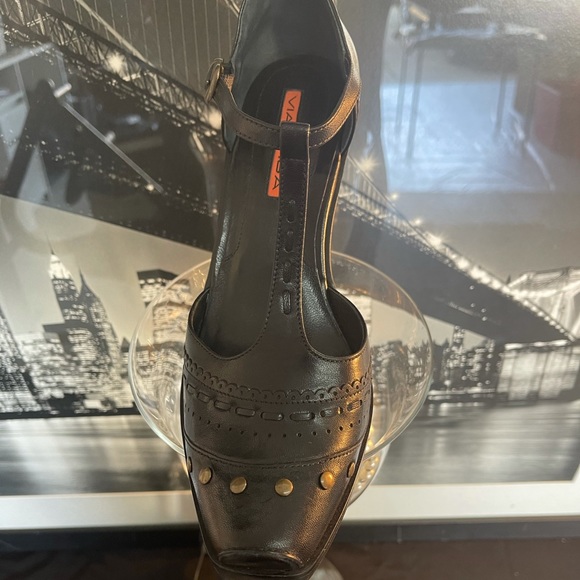 NEW VIA SPIGA VFrap BLK Leather Bambi Block Heels - Picture 3 of 14